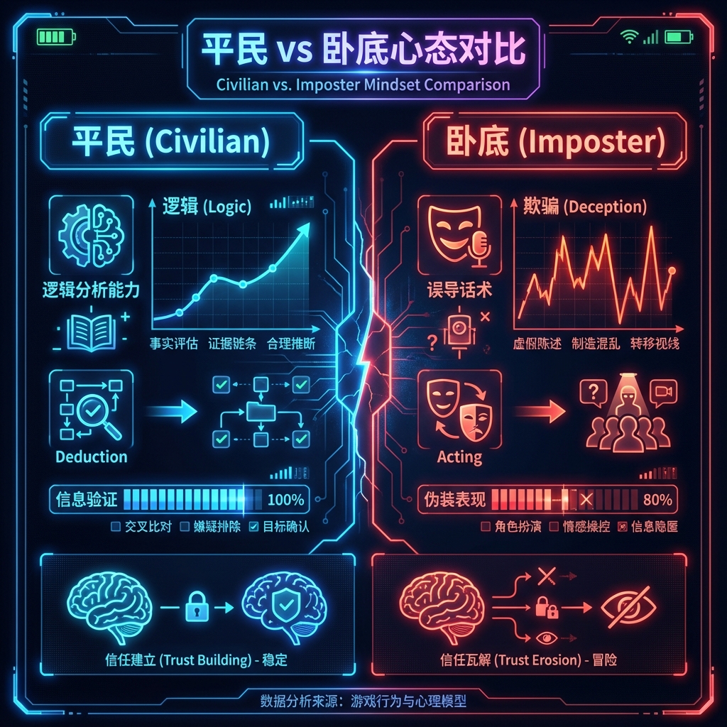 平民 vs 卧底心态对比图 平民与卧底的心态对比 - 推理 vs 伪装